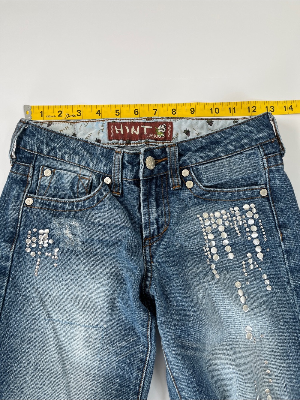 Hint Women's Blue Embellished Wide-Leg Jeans Sz 0 - Picture 7 of 10